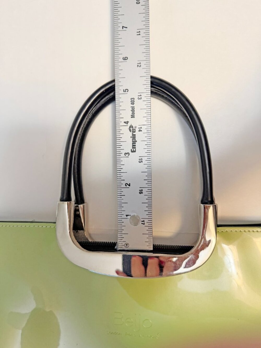Beijo Vintage Y2K Lime Green/Black Patent Satchel Crossbody Bag Metal Handle - Picture 11 of 13